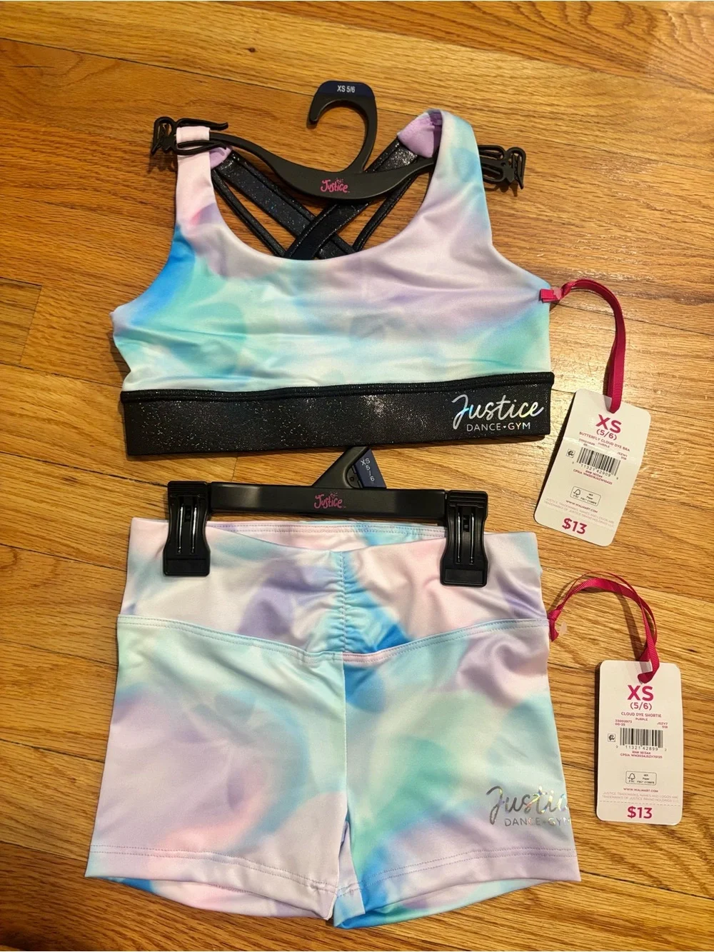 Justice Pastel Tie-Dye Dance & Gym Shorts and Sports Bra Set - Black Accent - Picture 1 of 3